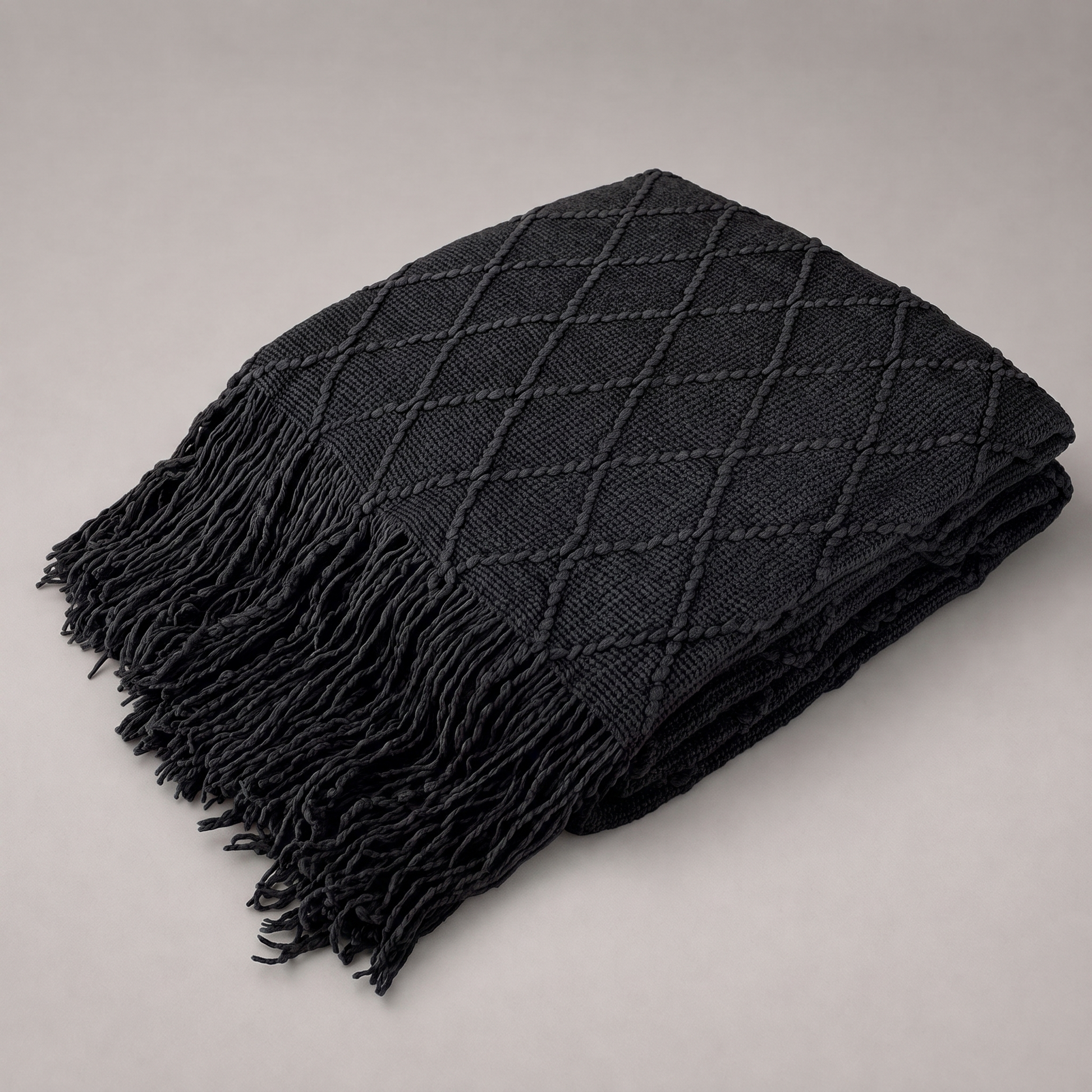Diamond Knit Throw Blanket on bed